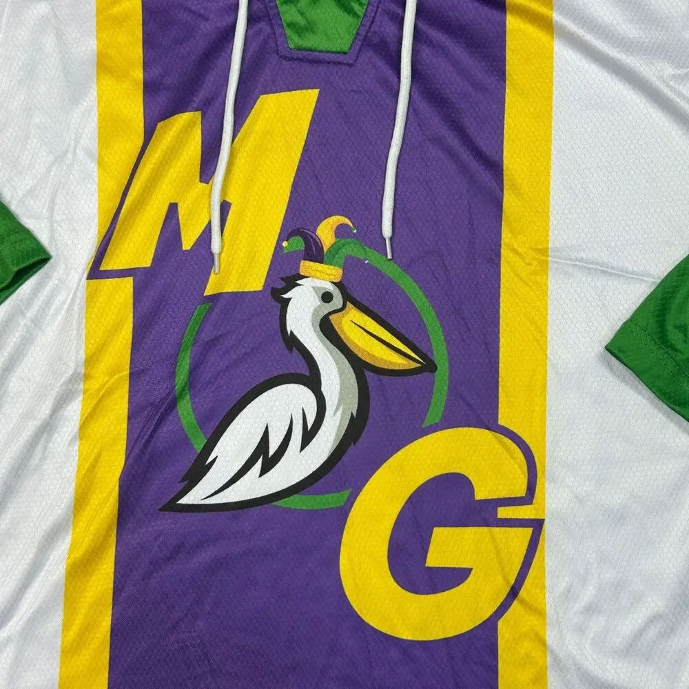 Nineoh7 Hockey Jersey Mens S Purple White Green Yellow Mardi Gras Pelican 504